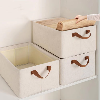 3PCS Cotton Linen Storage Box Set Foldable Washable Bedroom Wardrobe Organizer