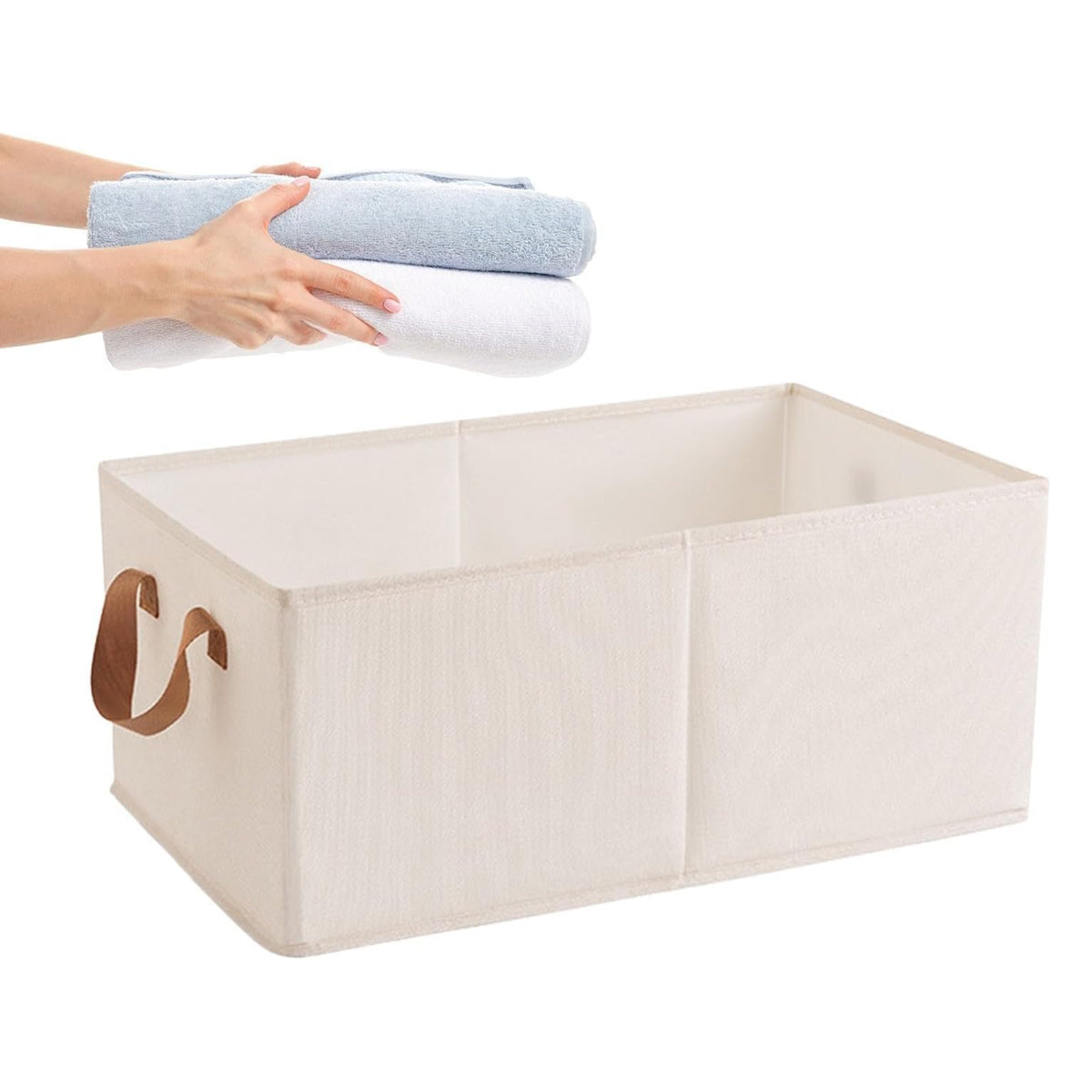 3PCS Cotton Linen Storage Box Set Foldable Washable Bedroom Wardrobe Organizer