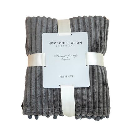 Grey Flannel Stripe Blanket Nap Lounge Throw For Sofa Cover Warm Bed Blanket