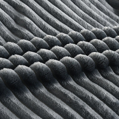 Grey Flannel Stripe Blanket Nap Lounge Throw For Sofa Cover Warm Bed Blanket