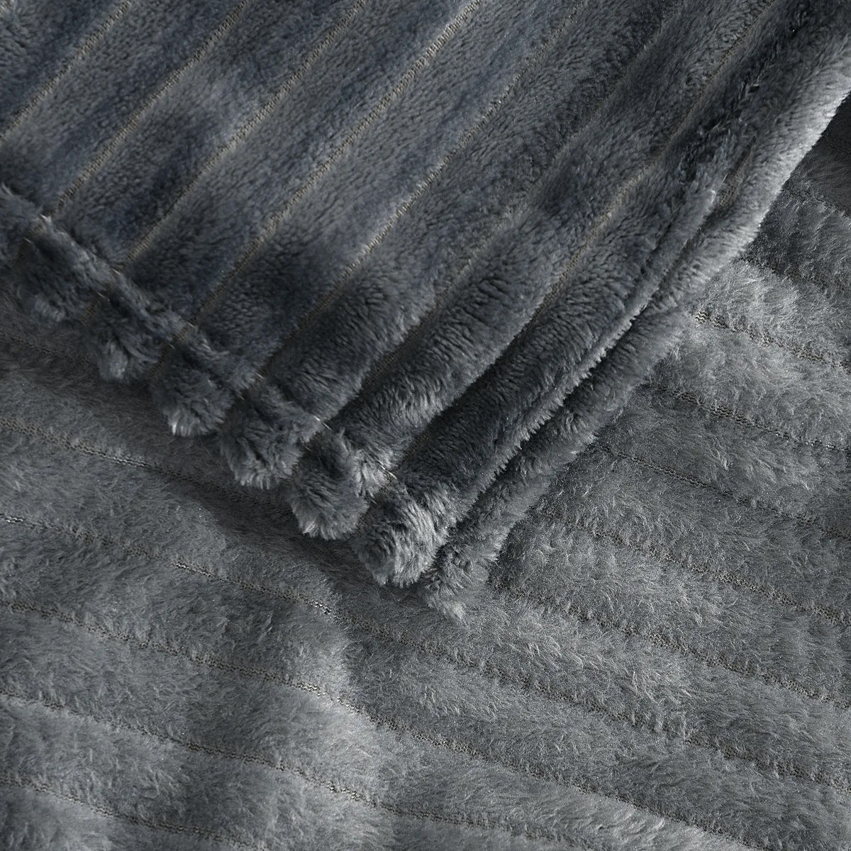 Grey Flannel Stripe Blanket Nap Lounge Throw For Sofa Cover Warm Bed Blanket
