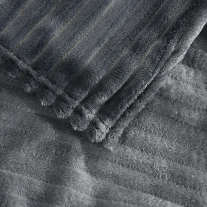 Grey Flannel Stripe Blanket Nap Lounge Throw For Sofa Cover Warm Bed Blanket