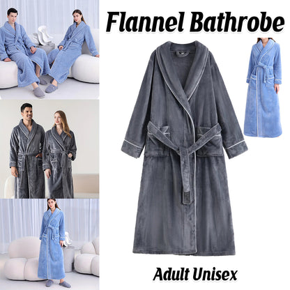 Flannel Bathrobe Coral Fleece Warm Nightgown for Men and Women