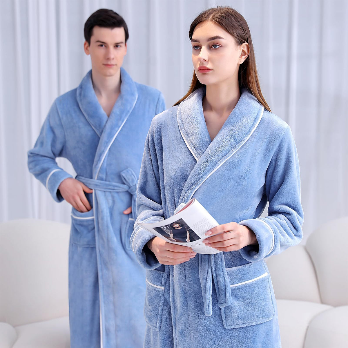 Flannel Bathrobe Coral Fleece Warm Nightgown for Men and Women