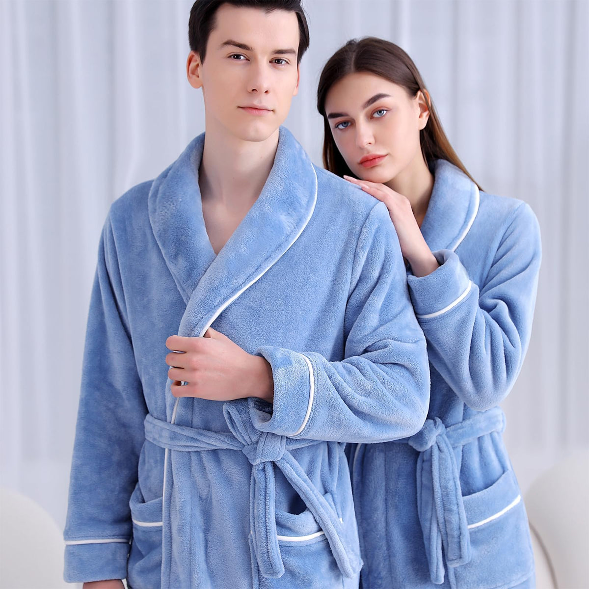 Flannel Bathrobe Coral Fleece Warm Nightgown for Men and Women