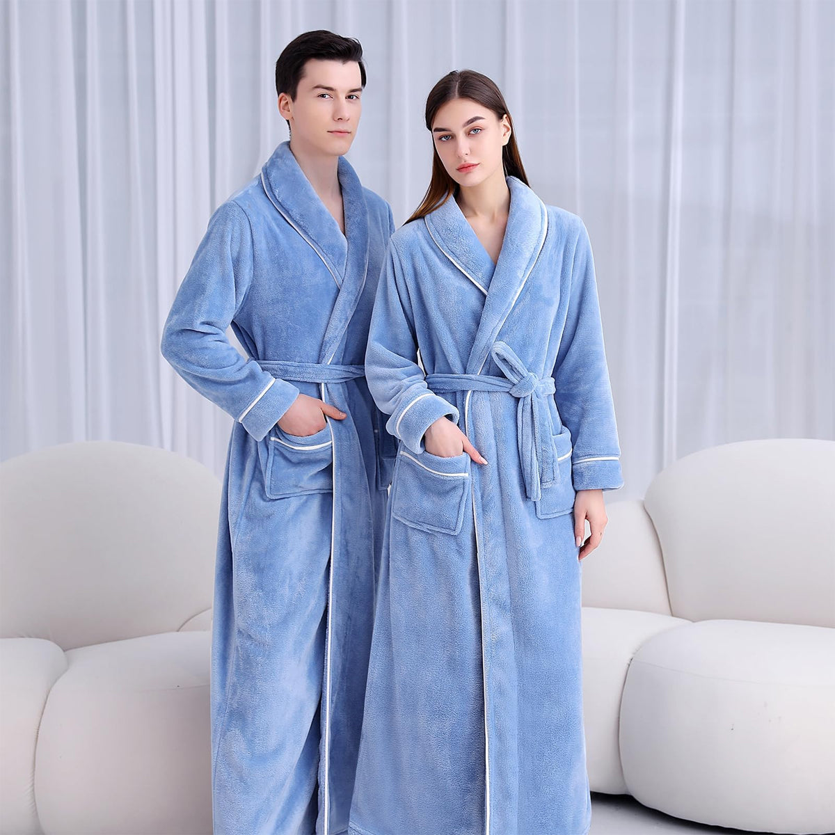 Flannel Bathrobe Coral Fleece Warm Nightgown for Men and Women