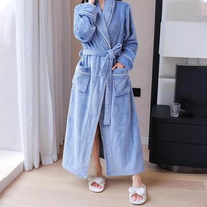 Flannel Bathrobe Coral Fleece Warm Nightgown for Men and Women