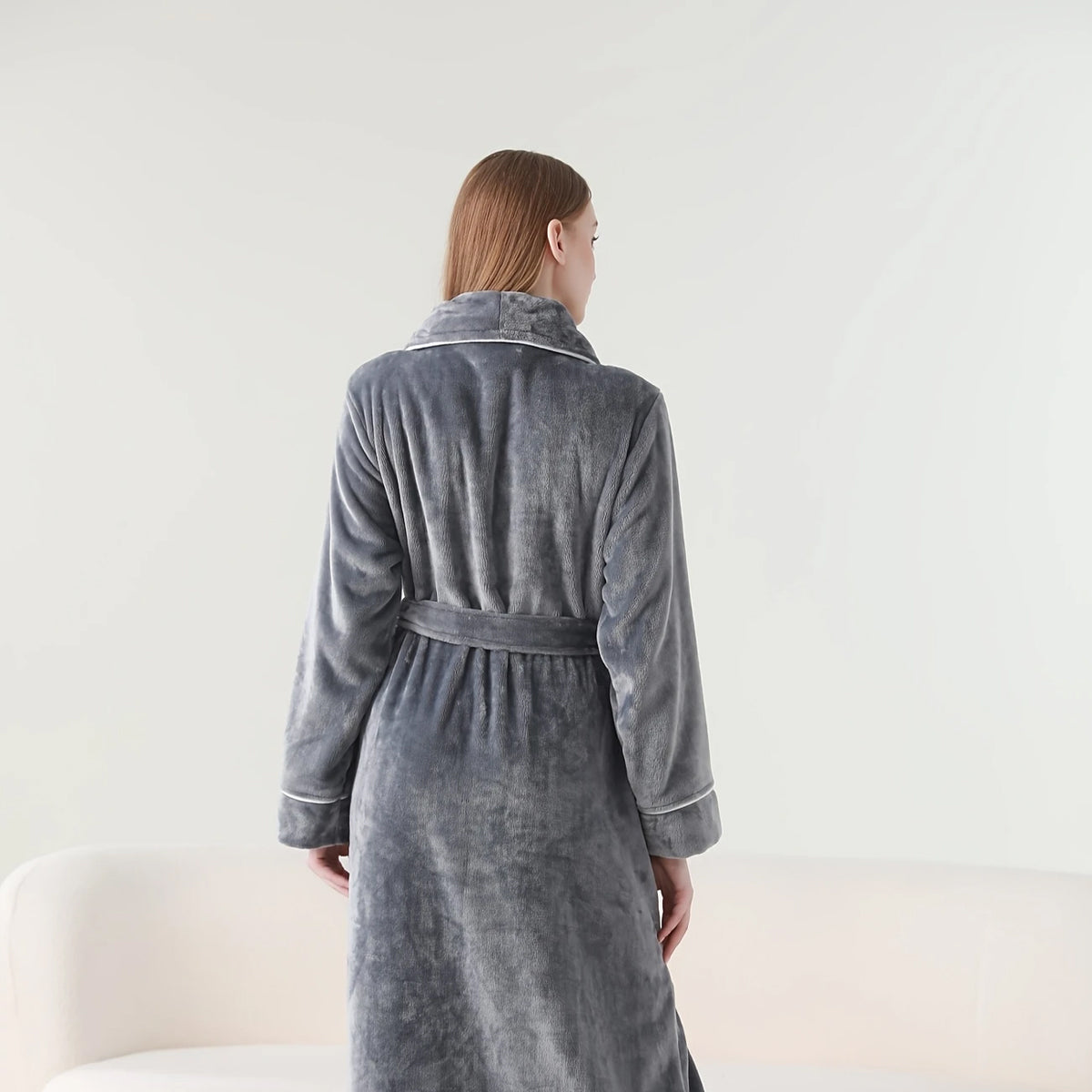 Flannel Bathrobe Coral Fleece Warm Nightgown for Men and Women