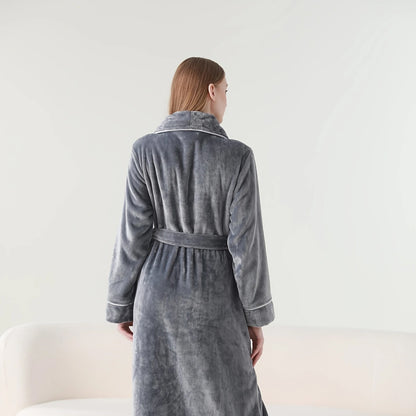 Flannel Bathrobe Coral Fleece Warm Nightgown for Men and Women
