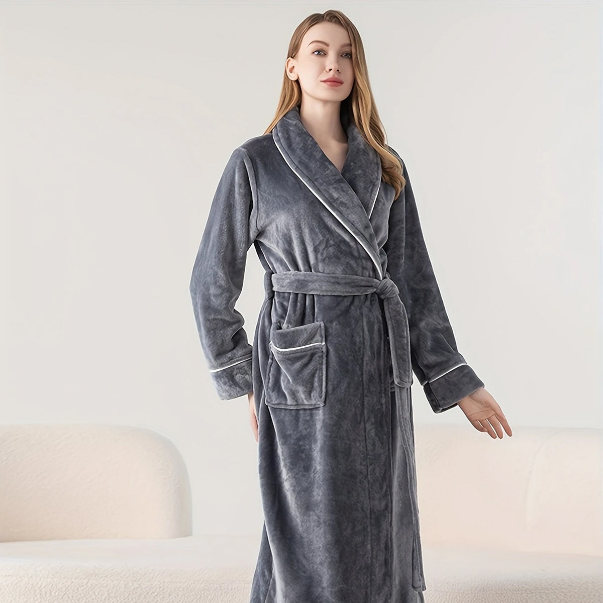 Flannel Bathrobe Coral Fleece Warm Nightgown for Men and Women