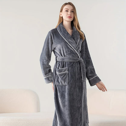 Flannel Bathrobe Coral Fleece Warm Nightgown for Men and Women
