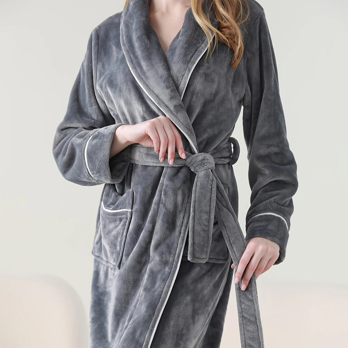 Flannel Bathrobe Coral Fleece Warm Nightgown for Men and Women