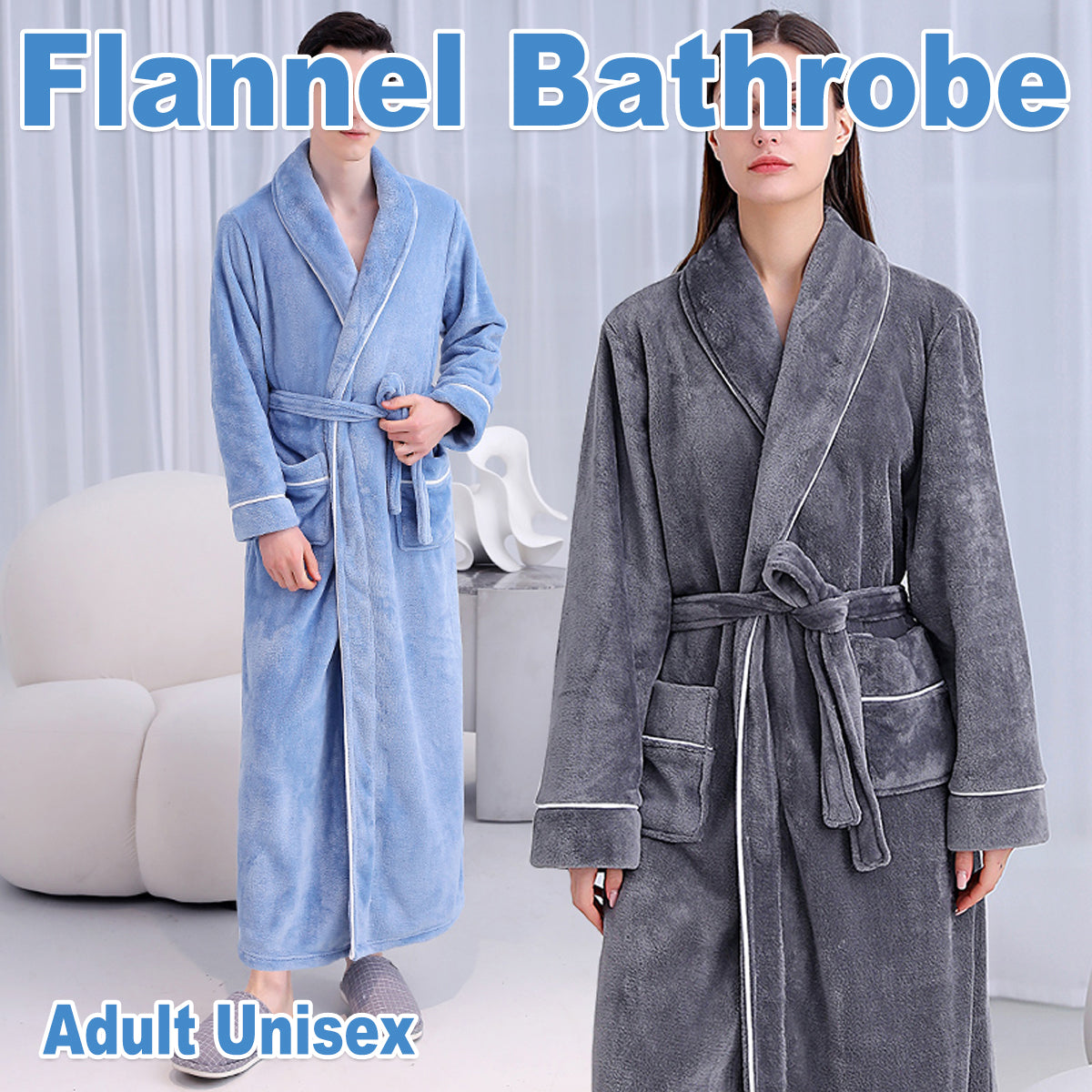 Flannel Bathrobe Coral Fleece Warm Nightgown for Men and Women