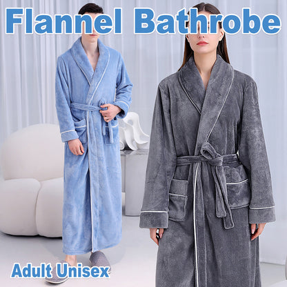 Flannel Bathrobe Coral Fleece Warm Nightgown for Men and Women