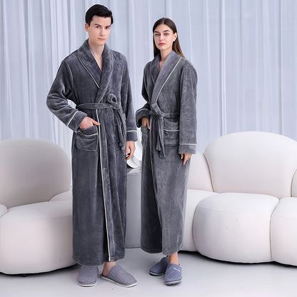 Flannel Bathrobe Coral Fleece Warm Nightgown for Men and Women