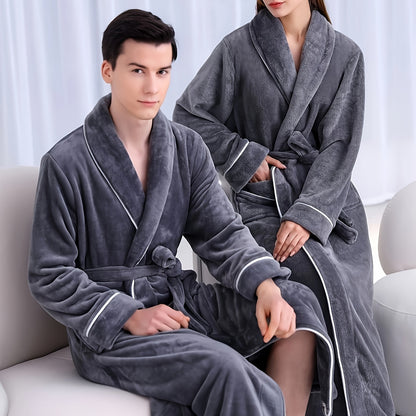 Flannel Bathrobe Coral Fleece Warm Nightgown for Men and Women