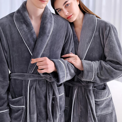 Flannel Bathrobe Coral Fleece Warm Nightgown for Men and Women