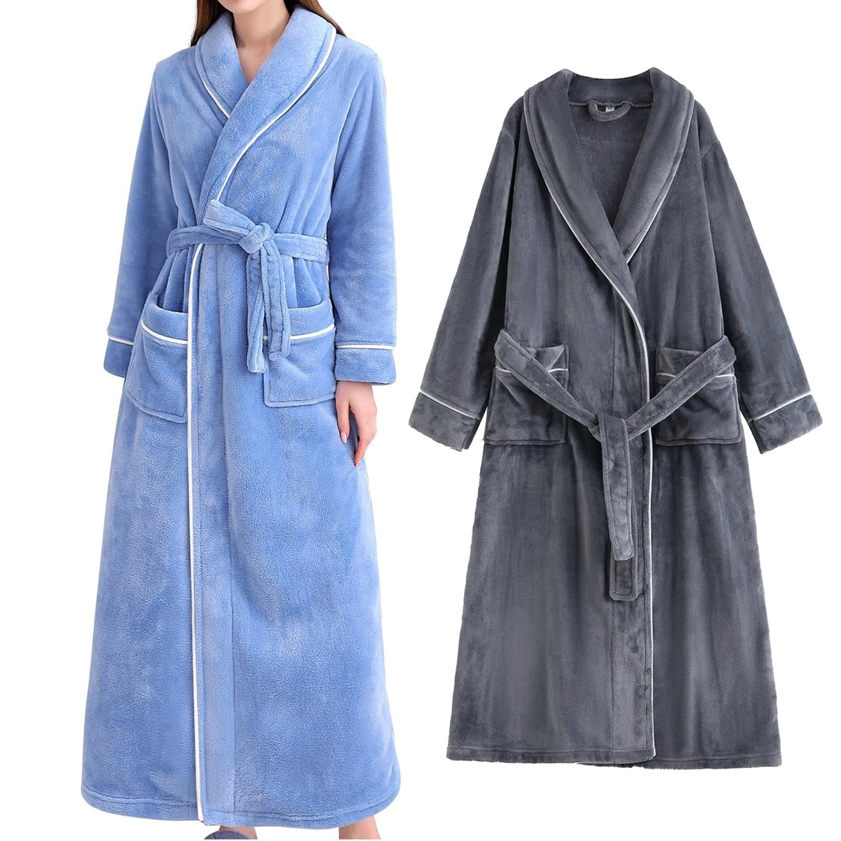 Flannel Bathrobe Coral Fleece Warm Nightgown for Men and Women