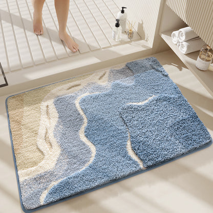 Nonslip Absorbent Door Mat Shower Bathroom Flocking Foot Mat Modern Simple Style