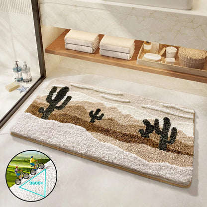 Nonslip Absorbent Door Mat Shower Bathroom Flocking Foot Mat Modern Simple Style