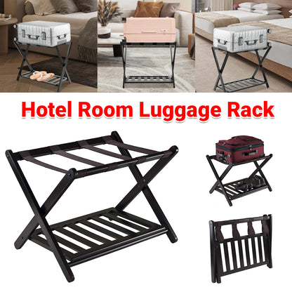 Foldable Bamboo Luggage Rack Double Layer Suitcase Stand
