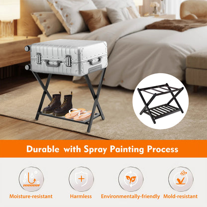 Foldable Bamboo Luggage Rack Double Layer Suitcase Stand