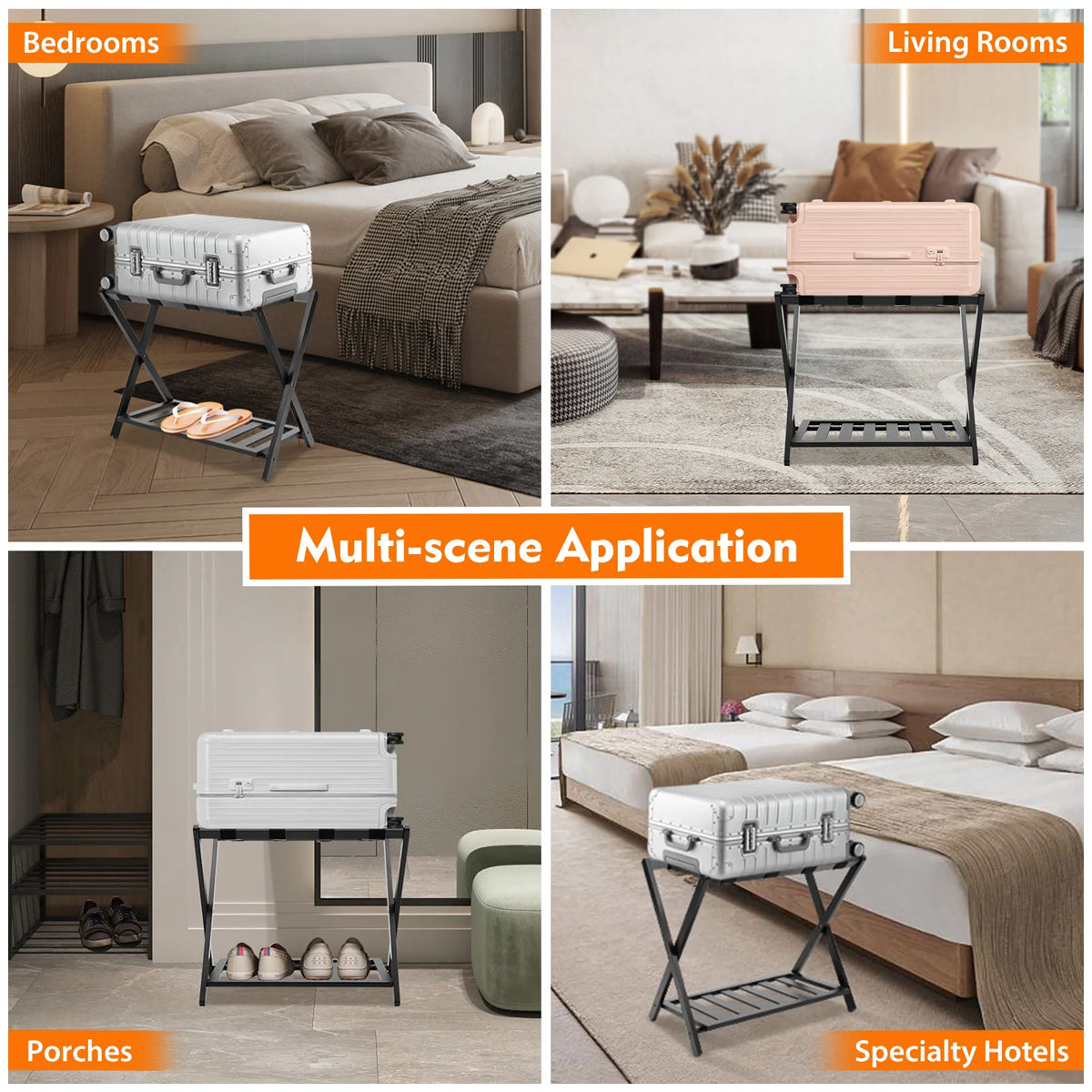 Foldable Bamboo Luggage Rack Double Layer Suitcase Stand