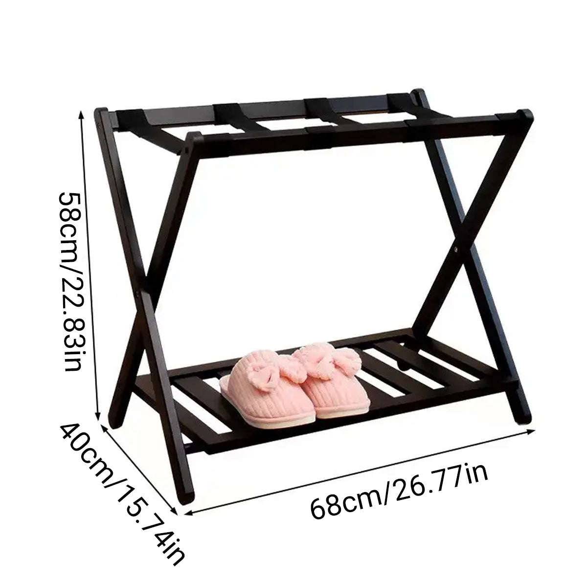 Foldable Bamboo Luggage Rack Double Layer Suitcase Stand