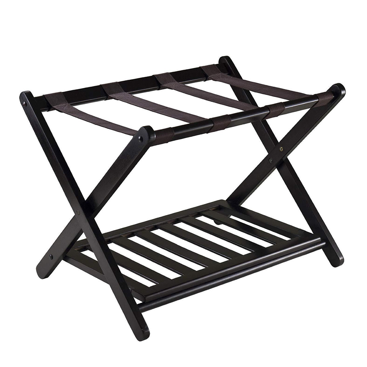 Foldable Bamboo Luggage Rack Double Layer Suitcase Stand