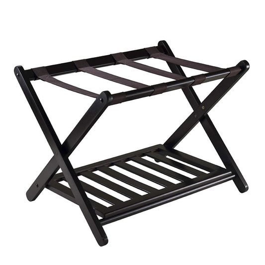 Foldable Bamboo Luggage Rack Double Layer Suitcase Stand