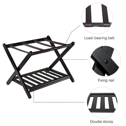 Foldable Bamboo Luggage Rack Double Layer Suitcase Stand