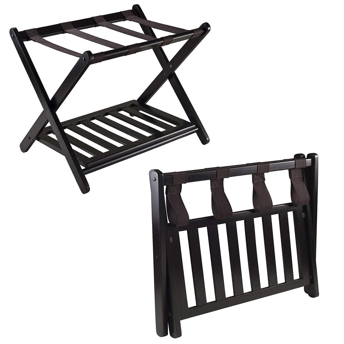Foldable Bamboo Luggage Rack Double Layer Suitcase Stand
