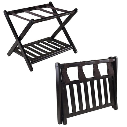 Foldable Bamboo Luggage Rack Double Layer Suitcase Stand