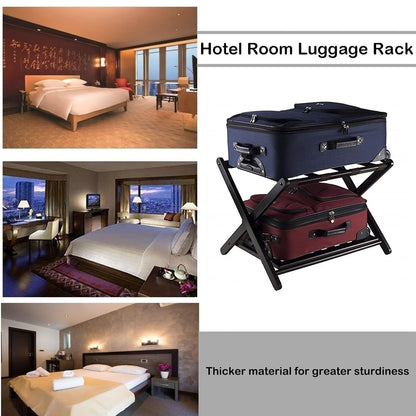 Foldable Bamboo Luggage Rack Double Layer Suitcase Stand