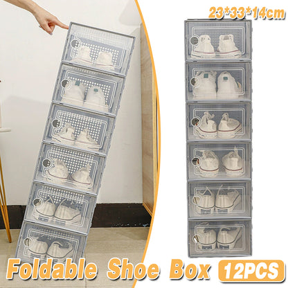 12pcs Transparent Plastic Shoe Box Storage Organizer Stackable Clear Shoe Box