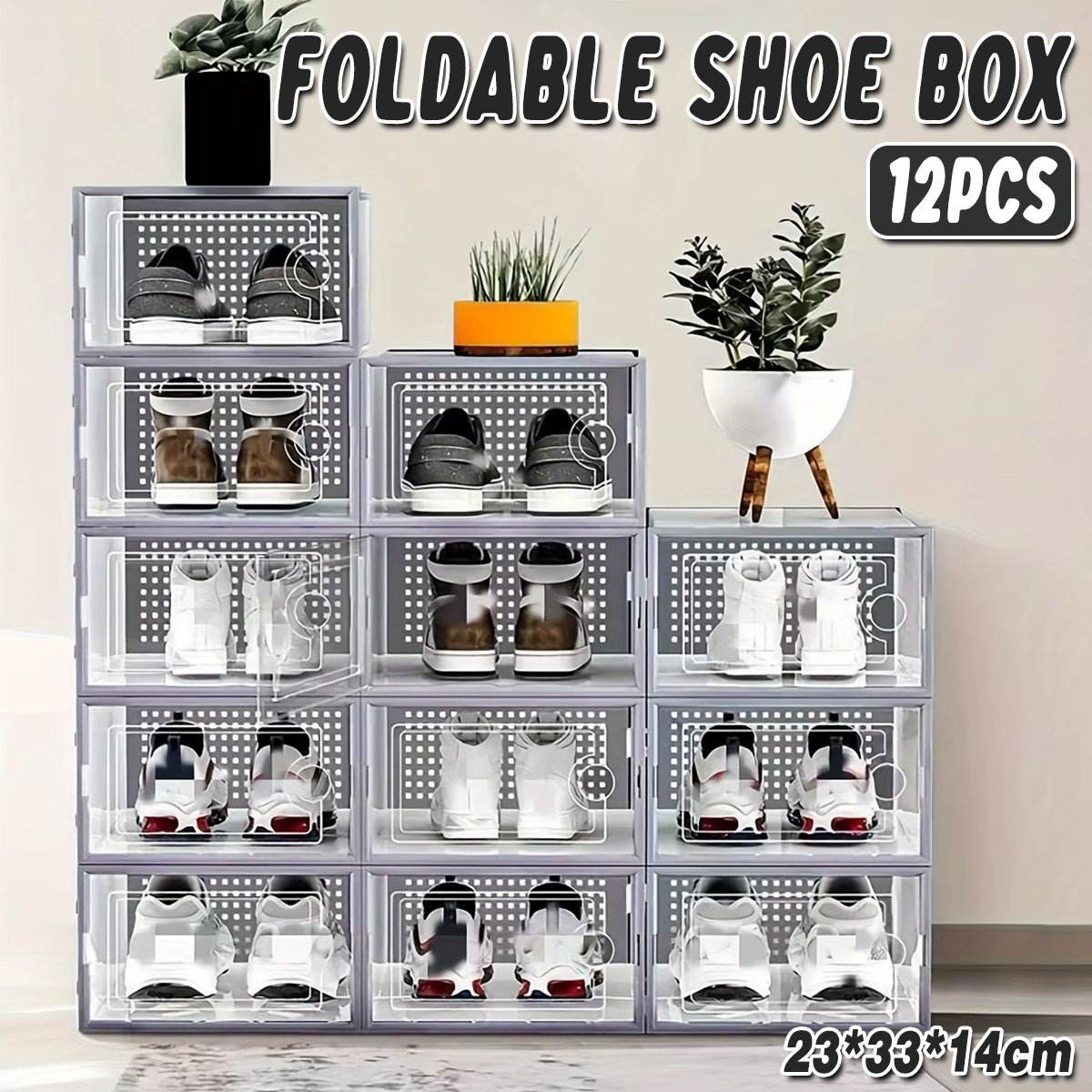 12pcs Transparent Plastic Shoe Box Storage Organizer Stackable Clear Shoe Box