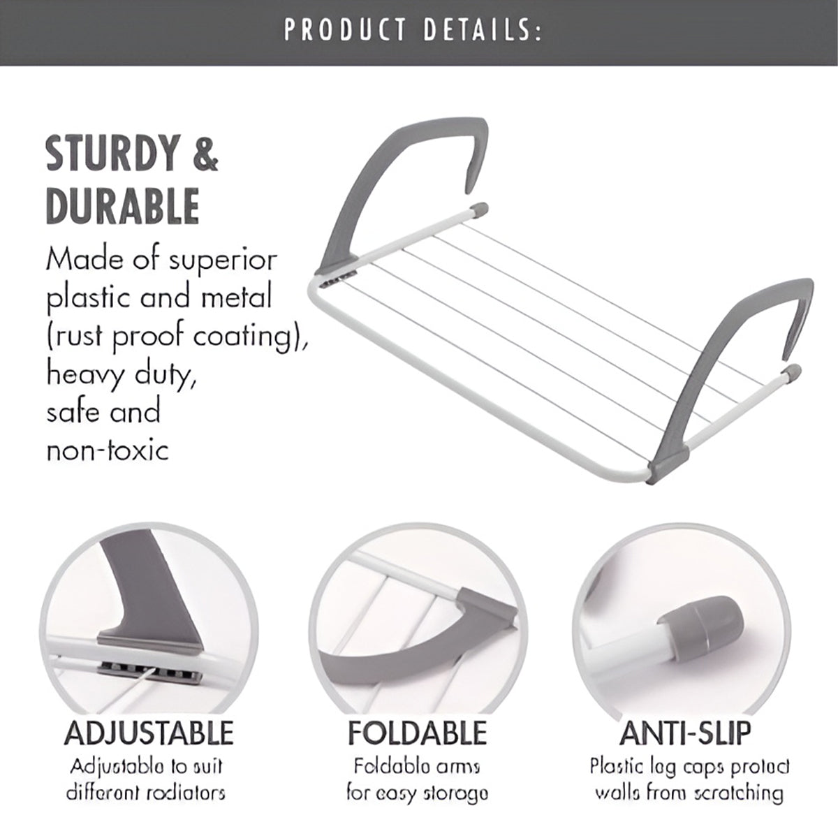 2 Pcs Foldable Drying Rack with Adjustable Hooks – Product View 6