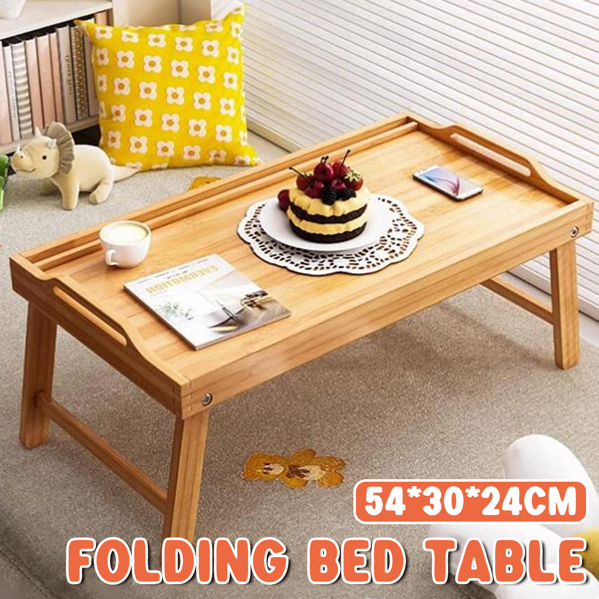 Small Folding Bed Table Portable Laptop Desk Flat Storage Tray for Home Office