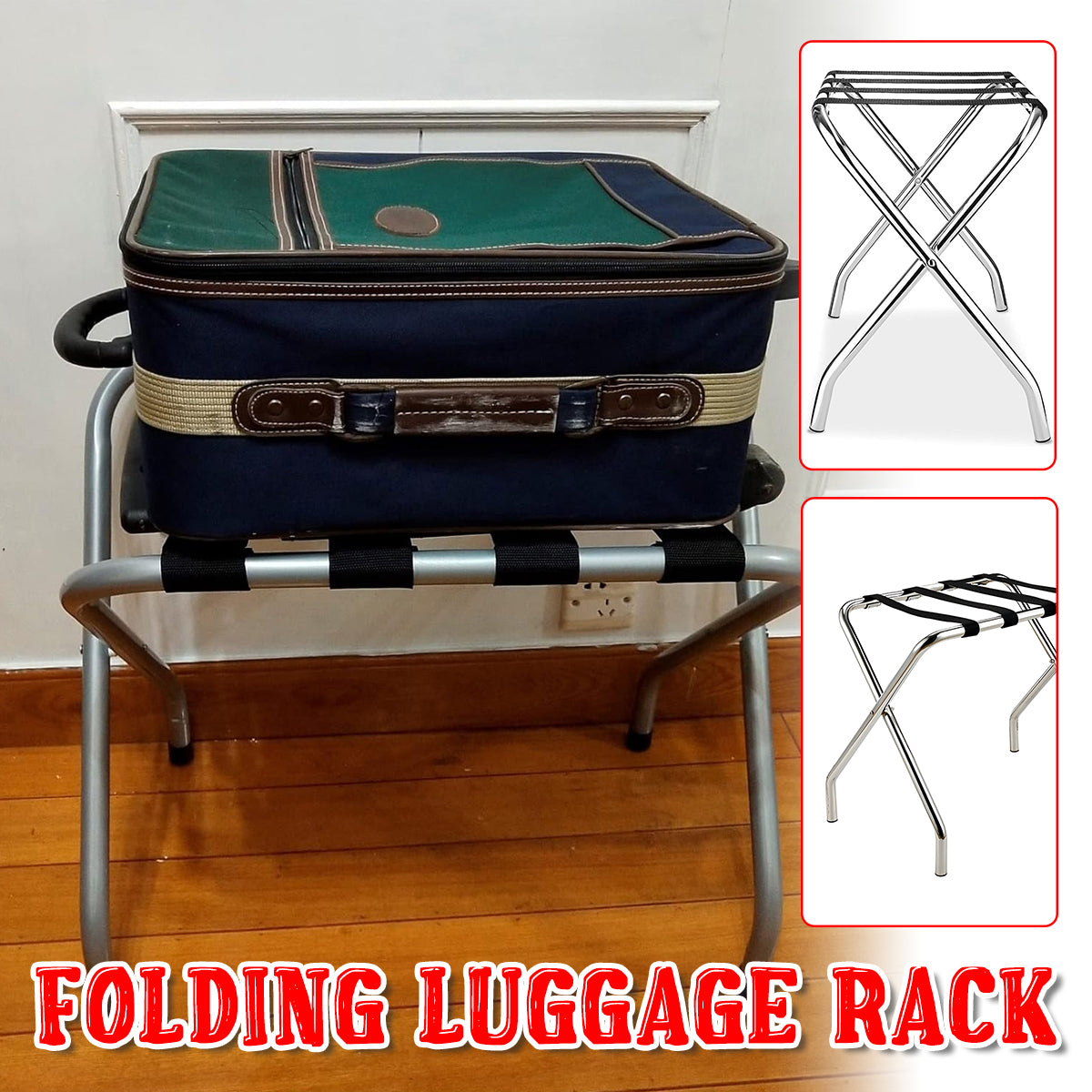 Stainless Steel Foldable Luggage Rack Hotel Room Portable Shelf Suitcase Holder