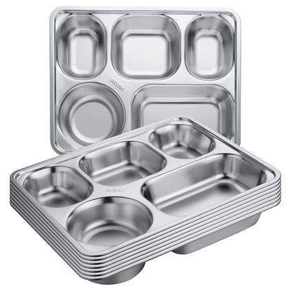 Stainless Steel Divided Square Dinner Plates, 8 Pcs