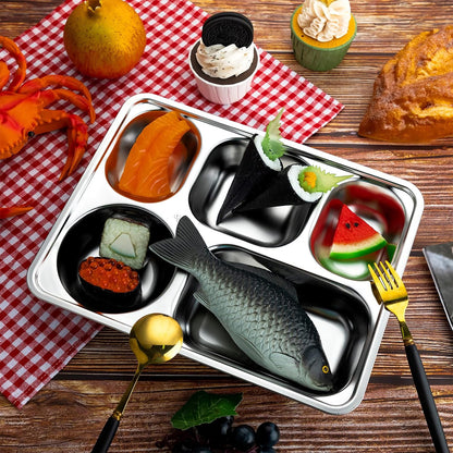 Stainless Steel Divided Square Dinner Plates, 8 Pcs