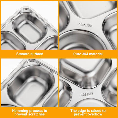 Stainless Steel Divided Square Dinner Plates, 8 Pcs