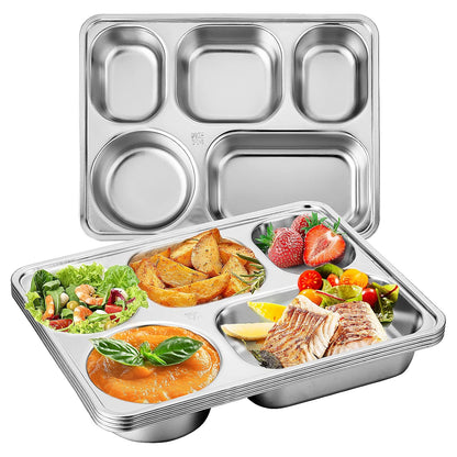 Stainless Steel Divided Square Dinner Plates, 8 Pcs