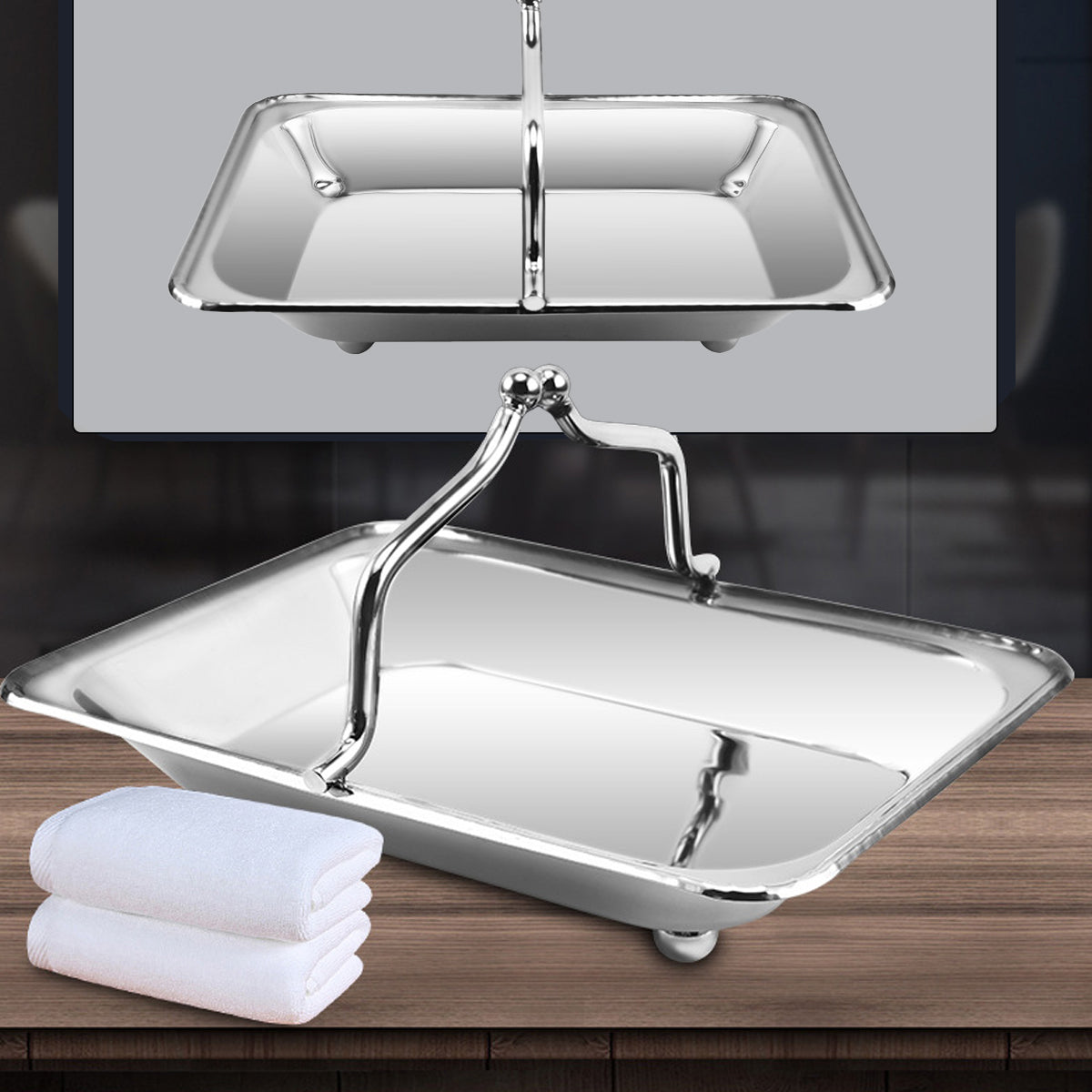 Stainless Steel Serving Basket with Handles for Hotel