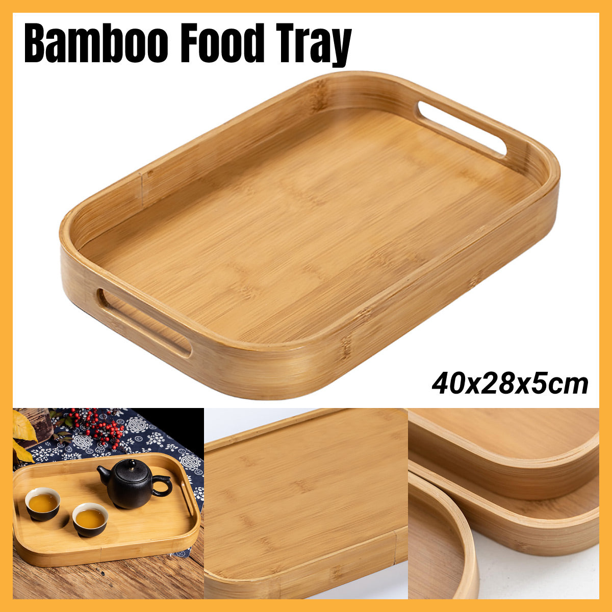 Bamboo Serving Tray with Handles Japanese Minimalist Style