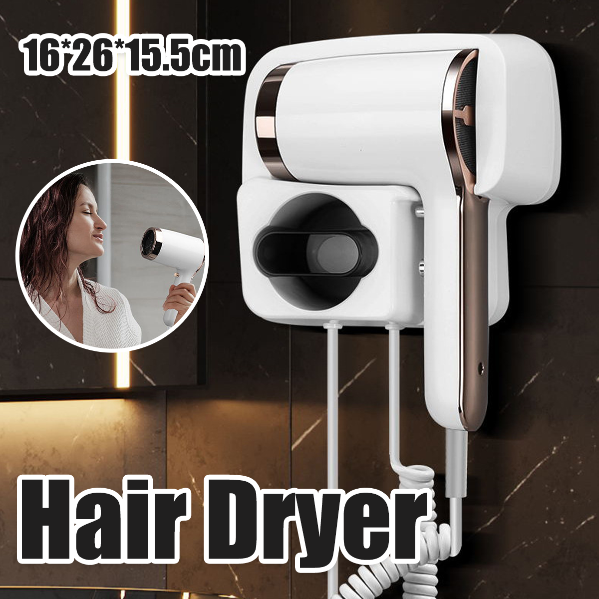 Hair Dryer Wall Mounted Electric Household Hair Dryer Blow Dryer with Holder