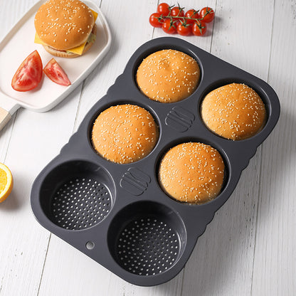 Silicone Hamburger Bun Pan Non-Stick Bread Mold, 6 Cavity