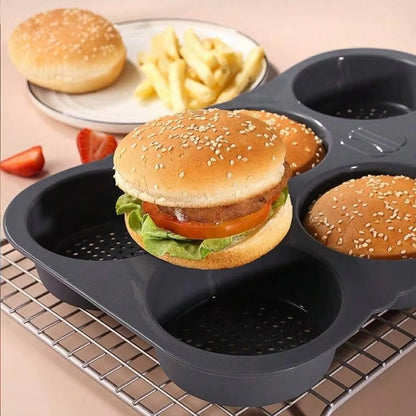Silicone Hamburger Bun Pan Non-Stick Bread Mold, 6 Cavity