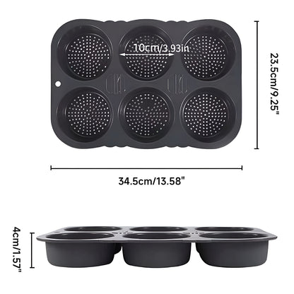 Silicone Hamburger Bun Pan Non-Stick Bread Mold, 6 Cavity