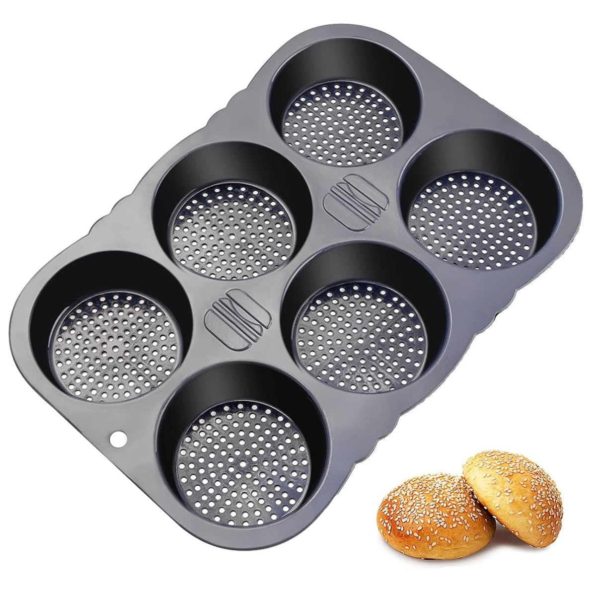 Silicone Hamburger Bun Pan Non-Stick Bread Mold, 6 Cavity